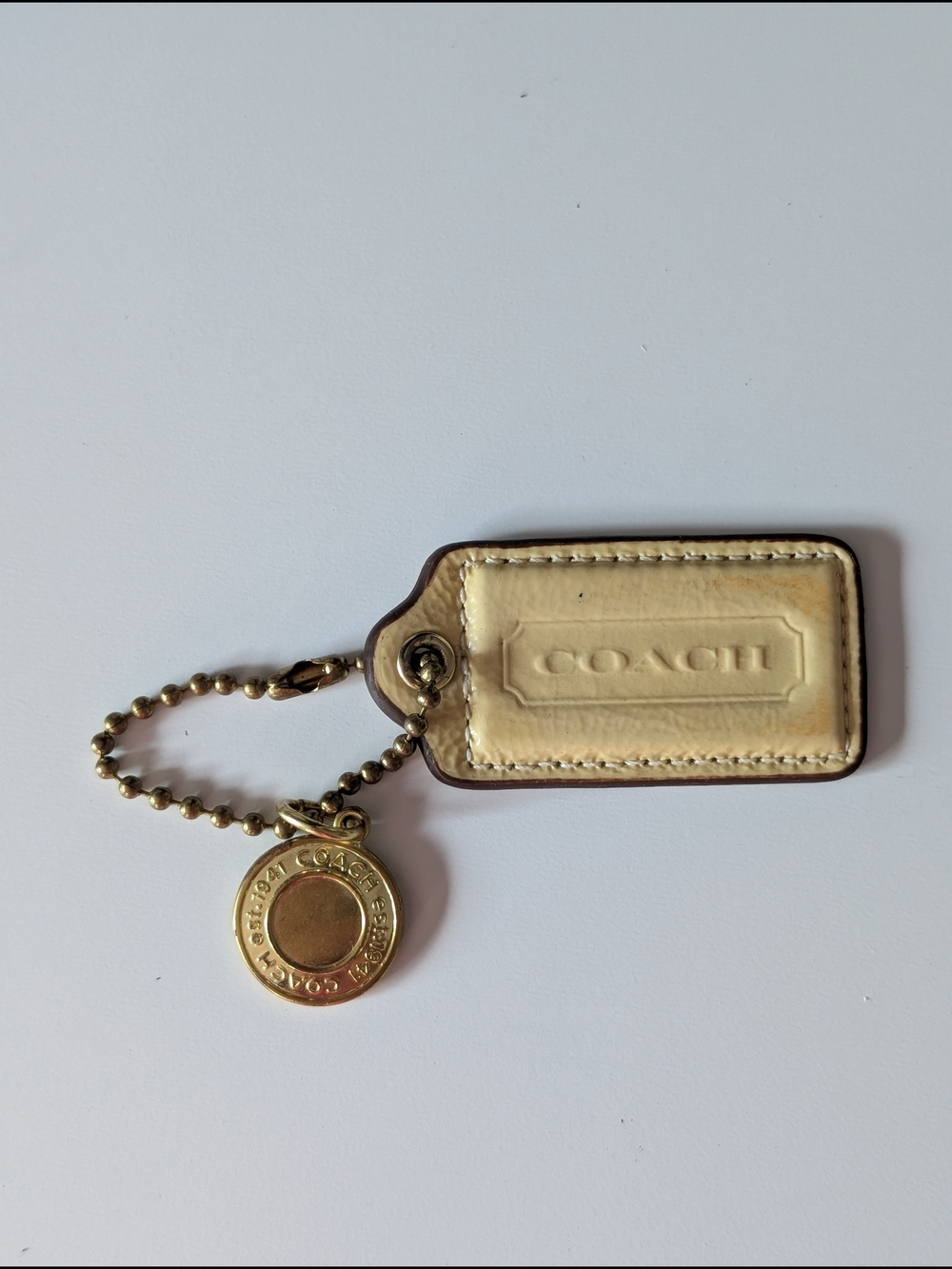 Coach Patent Leather Yellow Hangtag with Gold 1941 Logo Medallion & Ball Chain